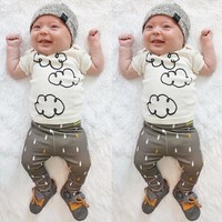 2PCS Baby Boy White Cloud T-shirt+Raindrops Pants Outfits Clothes Set 0-24Months