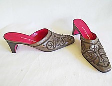 Vintage Emanuel Ungaro Paris Mules Embroidered Sculpted Stacked Heel Shoes 8N