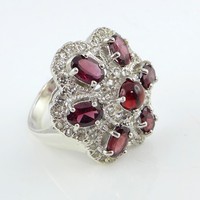 925 Silber Ring mit echten Mosambik Granat Edelsteinen GR 56,5 (Ø 18mm)