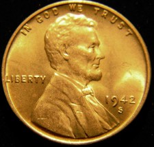1942-S Red Lincoln Wheat Cent Penny, Bu, Unc, Ms, Beautiful Coin (#2)