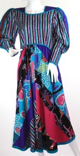 Vintage 1980's Jeanne Marc Folkloric Bohemian Art Dress Size Small 8/10