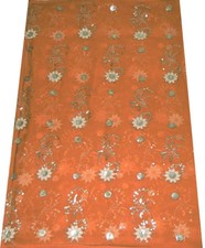 Orange Vintage Dupatta Craft Scarf Fabric Wrap Hijab Long Stole Embroidered Ooak