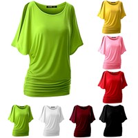 Damen Sexy Causal Longshirt Batwing Tunika Top Bluse T-shirt Strick Oberteil NEU