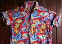 VTG 60s FLORAL BEACH HANDMADE COTTON HAWAIIAN SHIRT SURF ALOHA ROCKABILLY SMALL