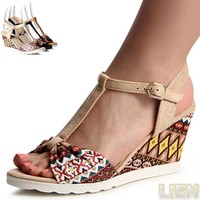 Damen Keil Sandaletten Sandalen Keilabsatz Pumps Riemchen Wedges Sommerschuhe 