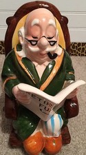 Vintage Lefton Ceramic Retirement Fund Coin Bank Old Man in Rocker #4266 Japan