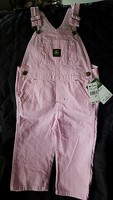 NWT  baby Girl's  6M 12M or 18M  John Deere Pink White Stripe Bib Overalls Pants