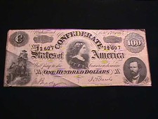1864 Richmond Va. Confederate $100 One Hundred Note