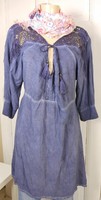 TREDY Tunika Top Longtop Kleid Häkelspitze + Schal  Gr. 38 Blau (HG232)