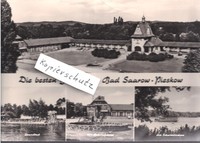 DDR Großbild Ansichtskarte aus Bad Saarow - Pieskow, Bahnhof,Strandbad,Scharmütz