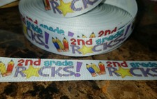 1" 1 yard 2nd second Grade Rocks back to school grosgrain ribbon Usa Seller