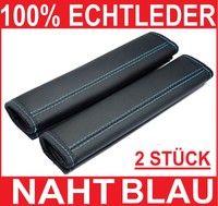 Gurtschoner 2 Stück 100% Echtleder schwarz mit hellblauer Naht  BMW GTI VW Audi 