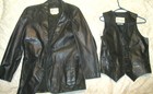 Mens size 38 Vintage Bermans Leather Jacket Coat and vest Black (003)
