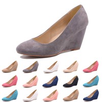 NEU DAMEN KEILABSATZ WEDGES SOMMER PUMPS LEDEROPTIK SCHUHE GR 36 37 38 39 40 41