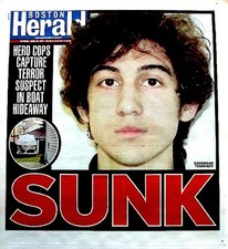 Boston Marathon Bombings Newspaper Boston Herald 4/20/2013 FBI Bomber Terrorists