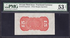Us 15c Fractional Currency Specimen Red Back spwmb Fr 1273sp Pmg 53 Ch Au Net