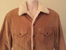 Levi's Trucker Sherpa Lined Tan Corduroy Coat Jacket vtg Jacket Mens Size 44