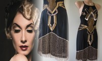 Flapper Dress Gatsby Downton Vintage 20s Beaded Deco Tassel 8 10 36 38 US 4 6 
