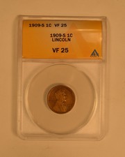 1909-S Key Date Lincoln Cent graded Vf25 by Anacs