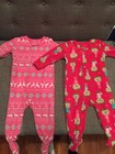 Carters Lot Of 2 Fleece Footed Pajamas Monkey Pink 18 Months Baby Girl