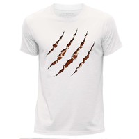 STUFF4 Men's White Round Neck T-Shirt/Animal Claw Giraffe Skin/SZ