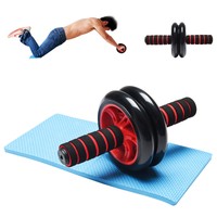 Bauchtrainer-Roller AB-Wheel Bauchmuskeltrainer mit Fitnessmatte Bauchroller Rot