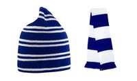 TEAM-MÜTZE + BALKENSCHAL | Blau/Weiß | Strick-Schal | Vereinsschal       12-450