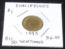Brilliant Uncirculated Philippines 1993 50 Sentimos Coin