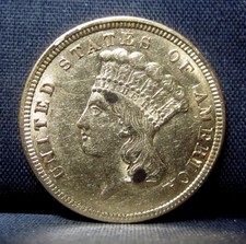 1854 $3 Gold Piece ✪ Xf Extra Fine Details ✪ L@K Now Bent Damaged ◢Edelmans◣