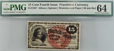 15 Cent Fourth Issue 4th Fractional Currency Pmg 64 40mm Red Watermarked Paper