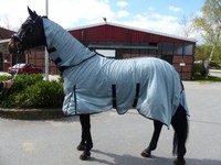TOP Fliegendecke Ekzemerdecke Weidedecke mit Halsteil Kreuzbegurtung grau-blau