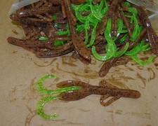 4" Baby Hog Brush Hog Style Pumpkinseed Chartreuse Tail 100 count bag bass worm