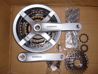 Verschleißset Shimano Alu Kurbel 48/38/28 silber TY 501- Kette/Zahnkranz 7 fach