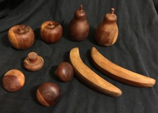 Set of Vintage Wood Wooden Fruit Veggies 10 Piece Mushroom Banana Apple Pear
