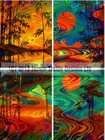 Artist Made Textile Art 4 Fabric Panels Quitling Landscape Asian Bamboo
