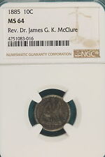 1885 Ngc Ms64 Rev. Dr James G.K. McClure Seated Liberty Dime! #A6146