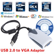 USB 2.0 to VGA Dual Display Adapter Multi Monitor Windows 2000 XP Vista 7/8 Mac
