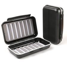 Slit Foam Insert Waterproof Fly Fishing Box 322 Flies Hard ABS Plastic Black