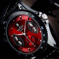 HERRENUHR AUTOMATIK UHR LEDERARMBAND NEU ARMBANDUHR ROT AUTOMATIKUHR GESCHENK