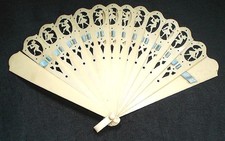 Superb Art Nouveau Miniature Celluloid Fan.w/ Figurines.
