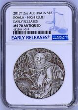 2017 P Australia Koala High Relief Antiqued 2 Oz Silver $2 Coin Ngc Ms70 Er