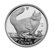 1991 Isle of Man Norwegian Forest Cat Coin 1 oz Silver Proof with Box & Coa