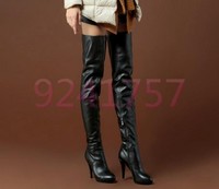 Neue Mode Overknee-Stiefel Leder 10cm/7cm Absatz Sexy Schwarz Highheels Gr:33-40
