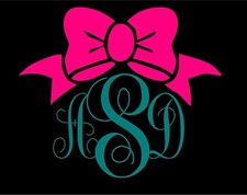 Custom Monogram Initials Bow 5" Car Decal Laptop Wall Pick Your Colors