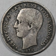 1873-A Greece Silver 2 drachma King George I Coin Paris Mint (16071016R)