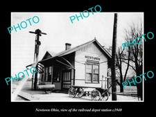 OLD LARGE HISTORIC PHOTO OF NEWTOWN OHIO, THE RAILROAD DEPOT STATION c1940