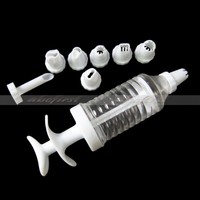 Glasur Kuchen Dekoration Fondant Kuchen Plastik Spritz Spritze Werkzeug + 8 Düse