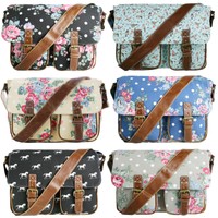 Damen Tasche Messenger Bag Schultertasche Umhängetasche Handtasche Canvas KLeder