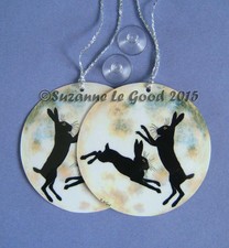2 Leaping Hare Moon Signs From Original Painting For House Car Suzanne Le Good