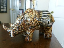 Rhinoceros Figurine - Patterned Rhino Figurine - Hard Plastic/Composite?